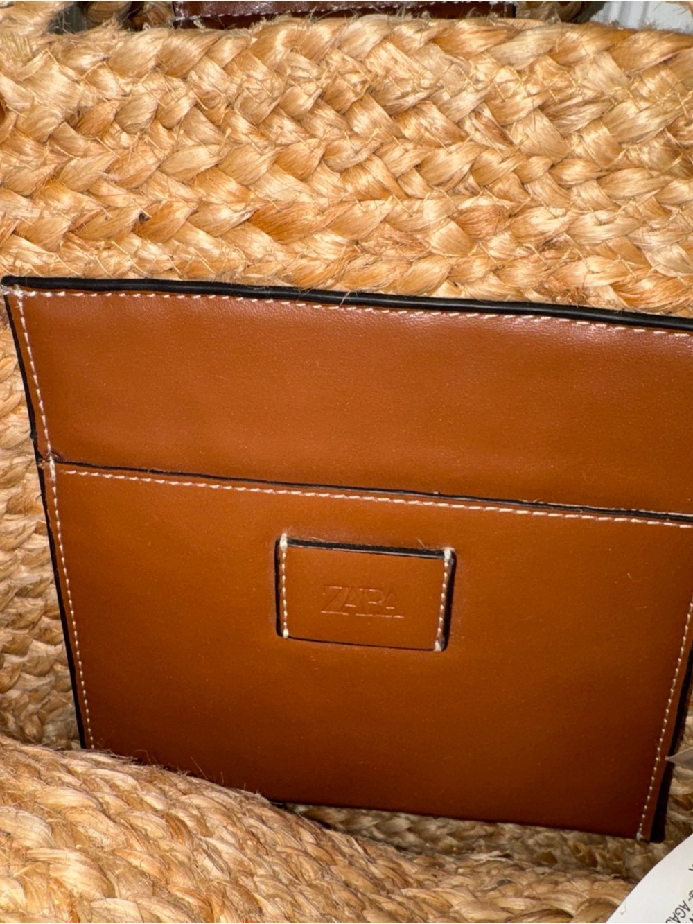Zara Gold Sequin Straw Tote with Brown Handles - Picture 7 of 11